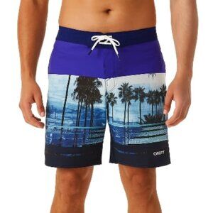 Oakley Mens 21” Boardshorts Tropical Palm Trees Fathom Purple Blue Black Size 32